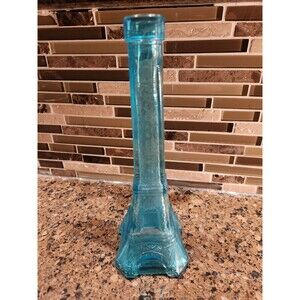 Vintage Rare 70s Eiffel Tower Aqua/Turquoise Glass Bottle Decanter/Vase